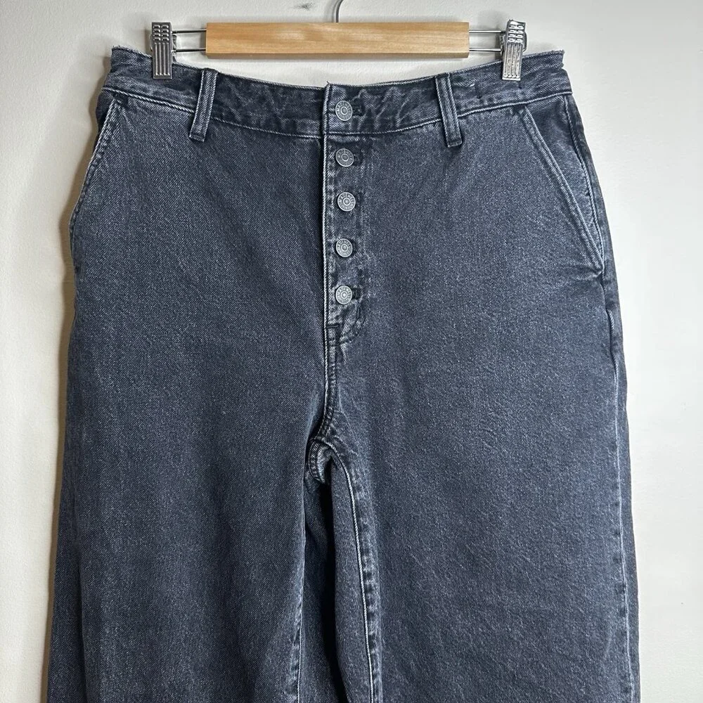 Madewell Curvy Super Wide Leg Jeans Women's 30 Black Denim Button Fly Flare Y2K - Picture 7 of 15